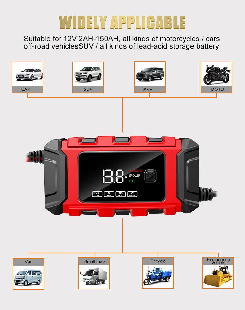 12V Intelligent Motorcycle Motorbike Car Battery Charger Automatic Smart Trickle - VirtualLightBike Waterproof Phone Holder