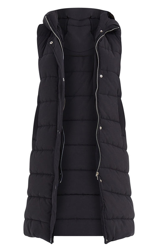 Ladies & Girls Long Hooded Puffer Warm Padded Sleeveless Gilet Bodywarmer Zipper