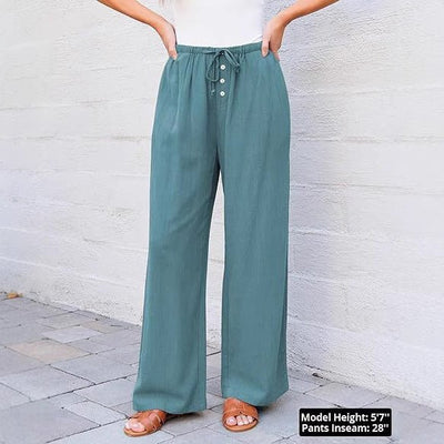 High Waist Button Drawstring Loose Casual Summer Wide - leg Trousers With Pockets - VirtualLightBaseball Cap