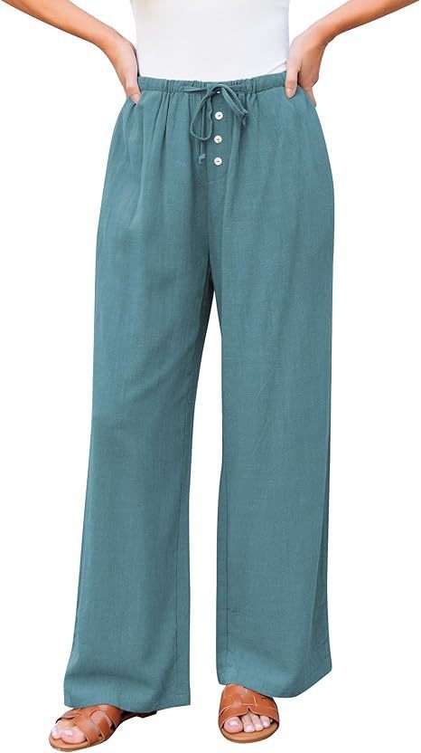 High Waist Button Drawstring Loose Casual Summer Wide - leg Trousers With Pockets - VirtualLightBaseball Cap