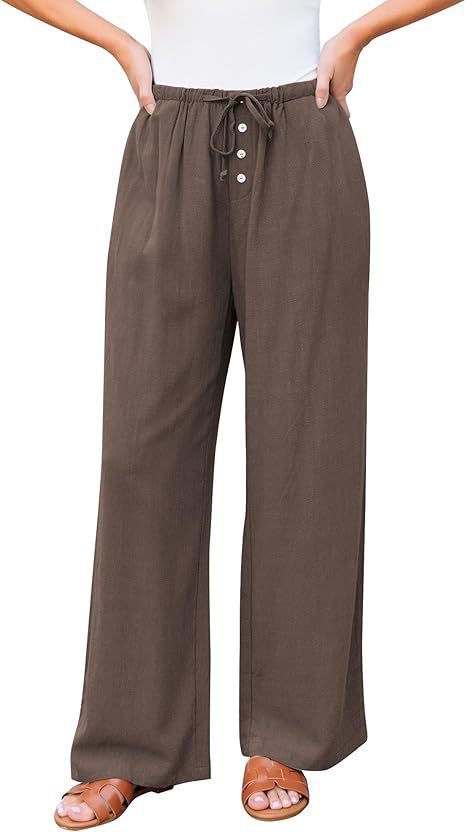 High Waist Button Drawstring Loose Casual Summer Wide - leg Trousers With Pockets - VirtualLightBaseball Cap