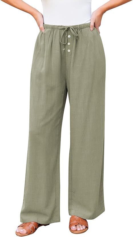 High Waist Button Drawstring Loose Casual Summer Wide - leg Trousers With Pockets - VirtualLightBaseball Cap