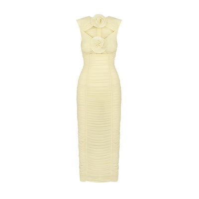 Hollow Sleeveless Dress Midi Dress Flower Decoration - VirtualLight0