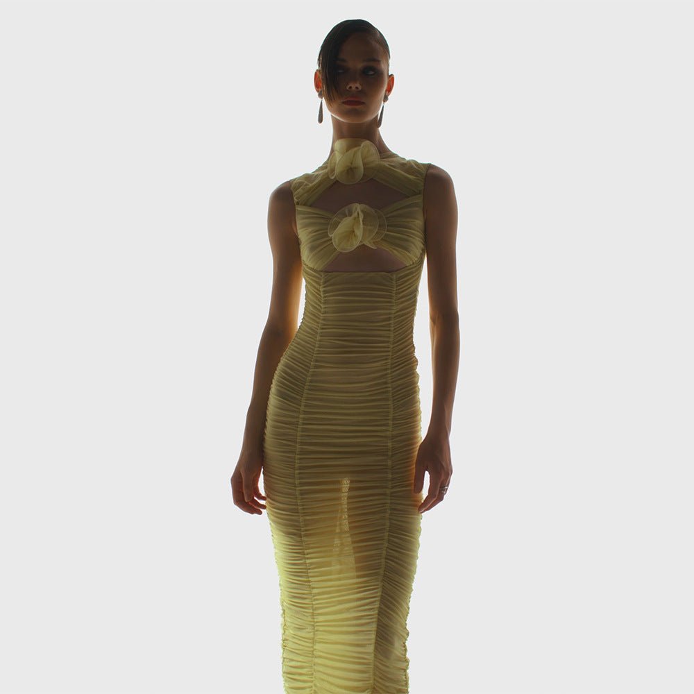 Hollow Sleeveless Dress Midi Dress Flower Decoration - VirtualLight0