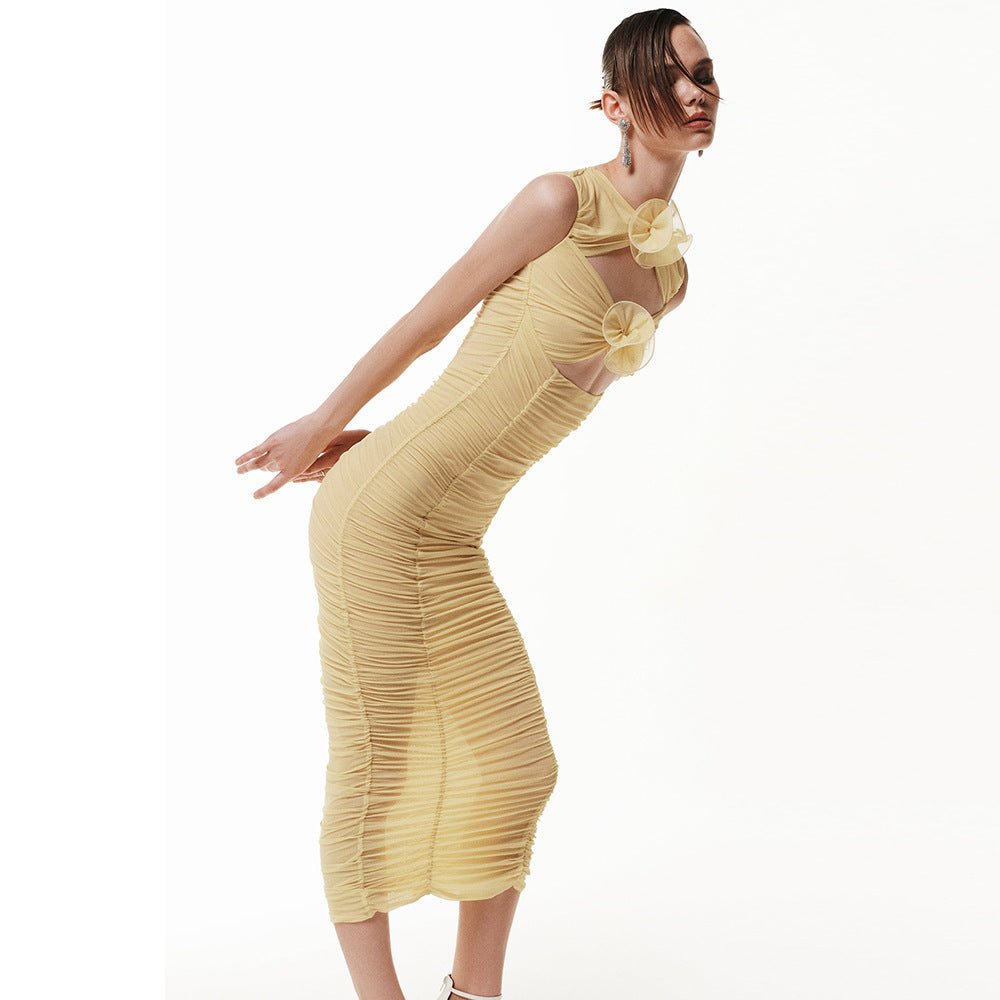 Hollow Sleeveless Dress Midi Dress Flower Decoration - VirtualLight0