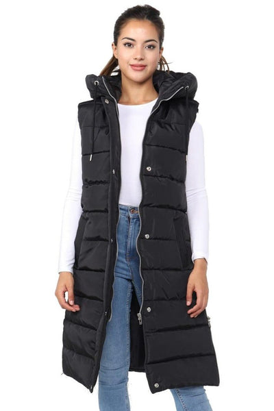 Ladies & Girls Long Hooded Puffer Warm Padded Sleeveless Gilet Bodywarmer Zipper - VirtualLightLadies & Girls Long Hooded Puffer Body W