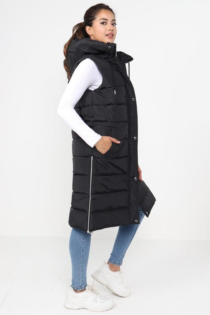 Ladies & Girls Long Hooded Puffer Warm Padded Sleeveless Gilet Bodywarmer Zipper - VirtualLightLadies & Girls Long Hooded Puffer Body W