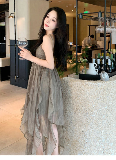 Pleated Irregular Elegant Midi Dress - VirtualLight0