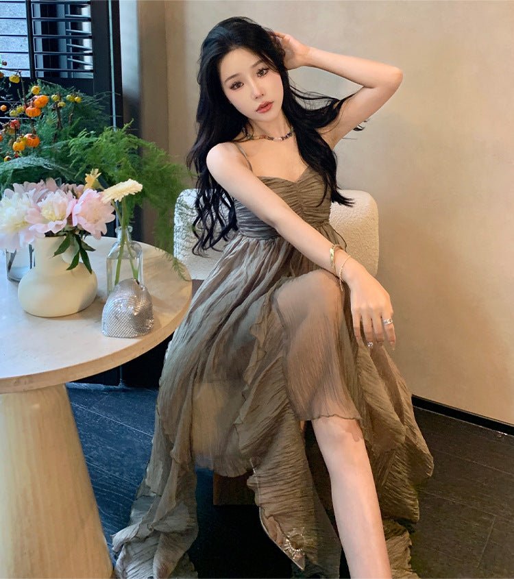 Pleated Irregular Elegant Midi Dress - VirtualLight0