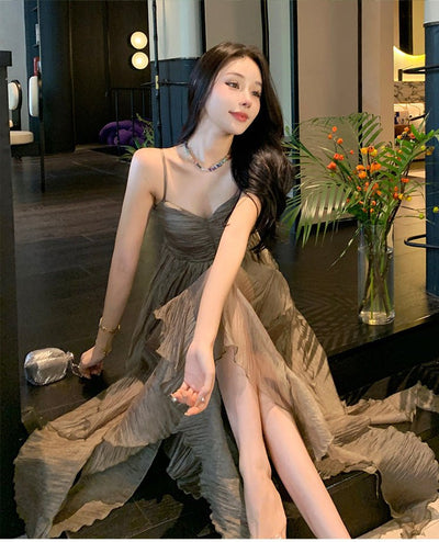 Pleated Irregular Elegant Midi Dress - VirtualLight0