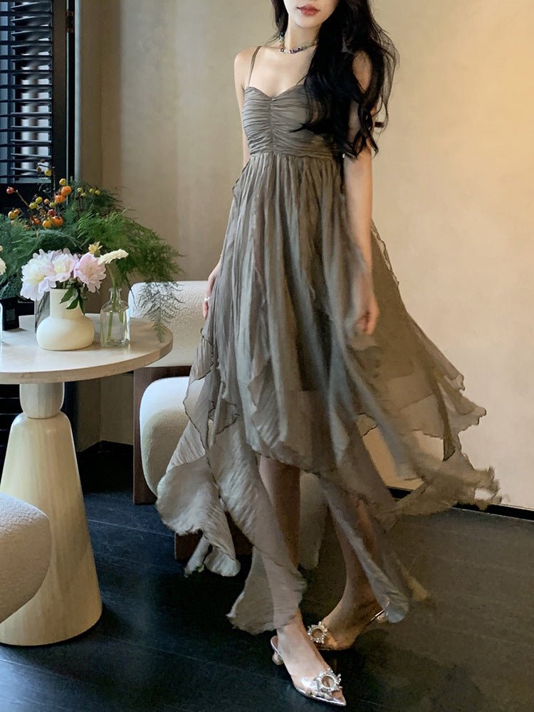 Pleated Irregular Elegant Midi Dress - VirtualLight0