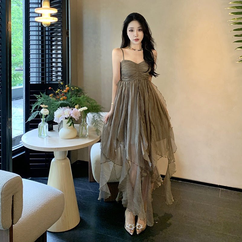 Pleated Irregular Elegant Midi Dress - VirtualLight0