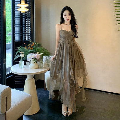 Pleated Irregular Elegant Midi Dress - VirtualLight0