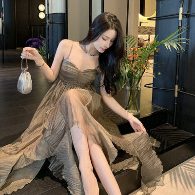 Pleated Irregular Elegant Midi Dress - VirtualLight0