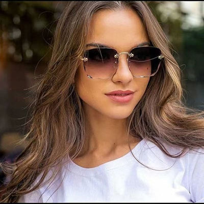 Rimless Square Sunglasses For Women - VirtualLight0