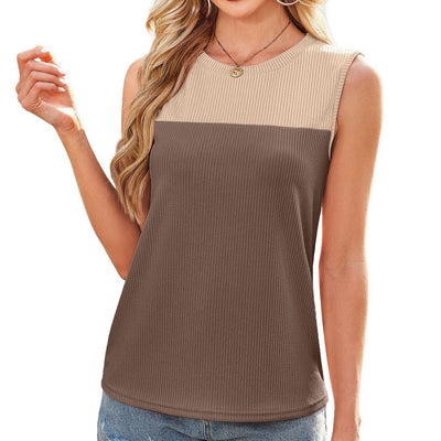 Multicolor Round Neck Sleeveless Top - Short Sleeve Vest for Women - VirtualLight0Multicolor Round Neck Sleeveless Top - Short Sleeve Vest for Women