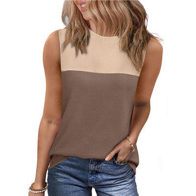Multicolor Round Neck Sleeveless Top - Short Sleeve Vest for Women - VirtualLight0Multicolor Round Neck Sleeveless Top - Short Sleeve Vest for Women
