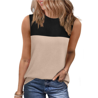 Multicolor Round Neck Sleeveless Top - Short Sleeve Vest for Women - VirtualLight0Multicolor Round Neck Sleeveless Top - Short Sleeve Vest for Women