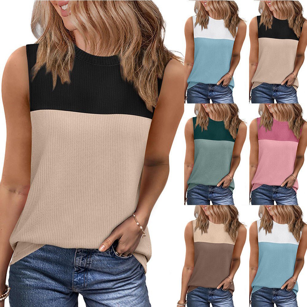 Multicolor Round Neck Sleeveless Top - Short Sleeve Vest for Women - VirtualLight0Multicolor Round Neck Sleeveless Top - Short Sleeve Vest for Women