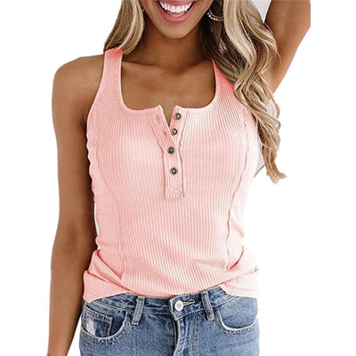 Solid Color Button Sleeveless Tank Top T Shirt Women - VirtualLight0