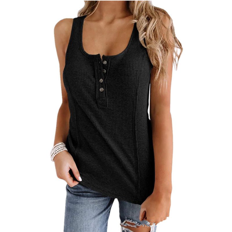Solid Color Button Sleeveless Tank Top T Shirt Women - VirtualLight0