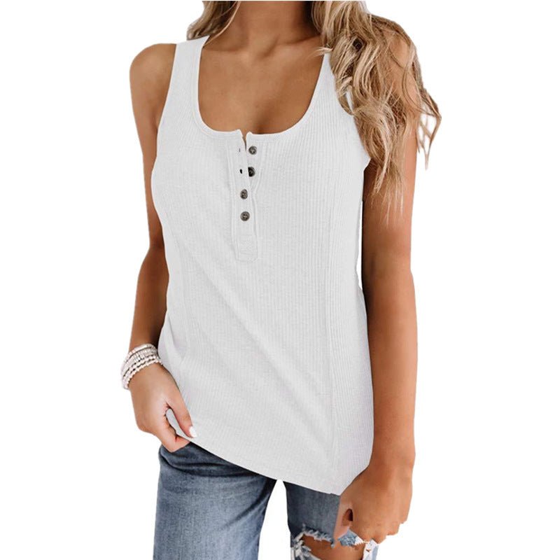 Solid Color Button Sleeveless Tank Top T Shirt Women - VirtualLight0