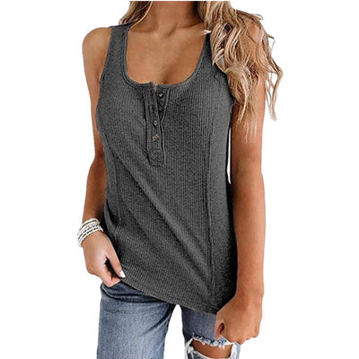 Solid Color Button Sleeveless Tank Top T Shirt Women - VirtualLight0