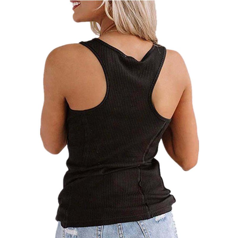Solid Color Button Sleeveless Tank Top T Shirt Women - VirtualLight0