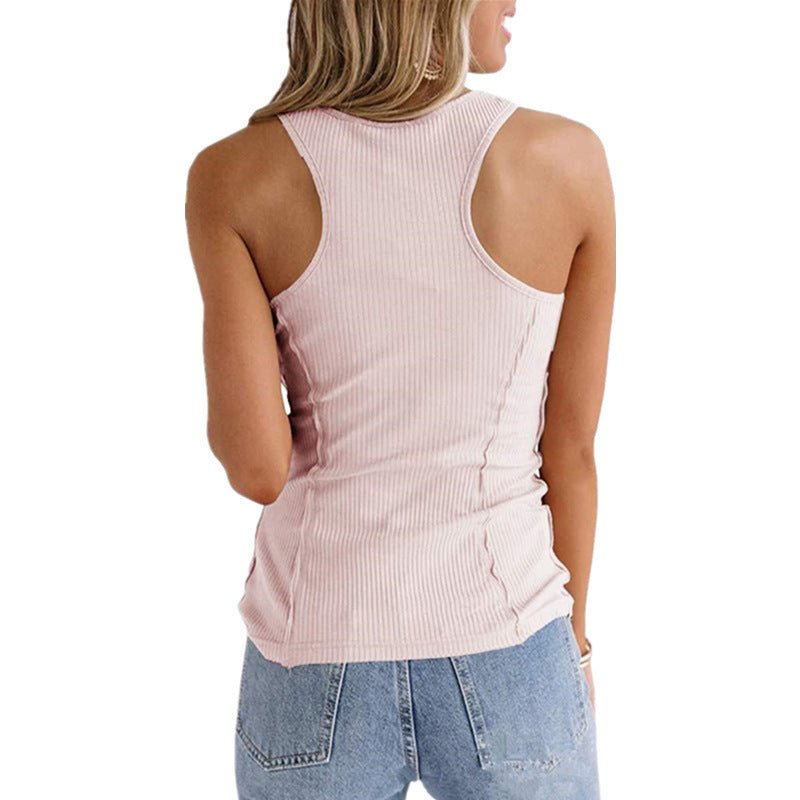 Solid Color Button Sleeveless Tank Top T Shirt Women - VirtualLight0