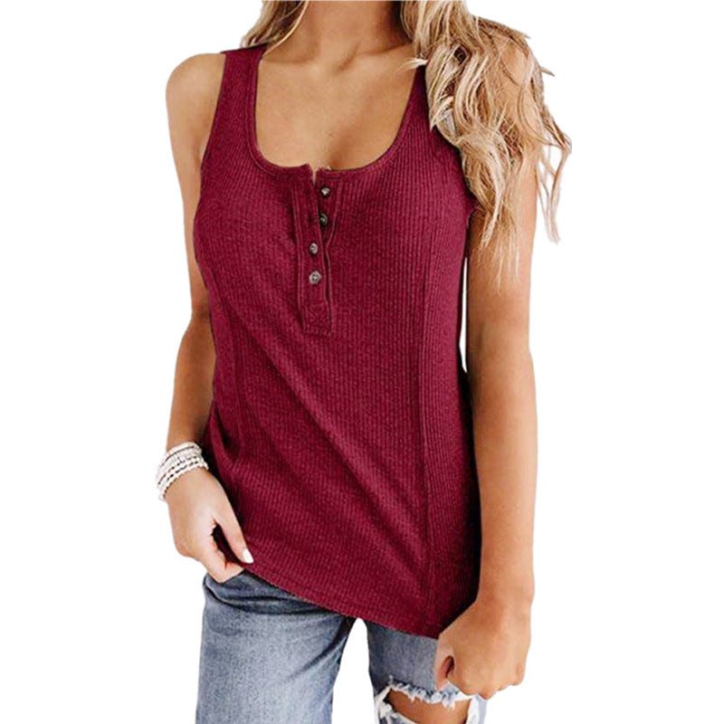Solid Color Button Sleeveless Tank Top T Shirt Women - VirtualLight0
