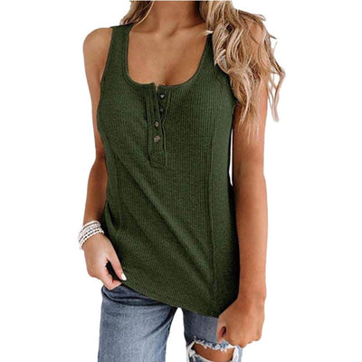 Solid Color Button Sleeveless Tank Top T Shirt Women - VirtualLight0