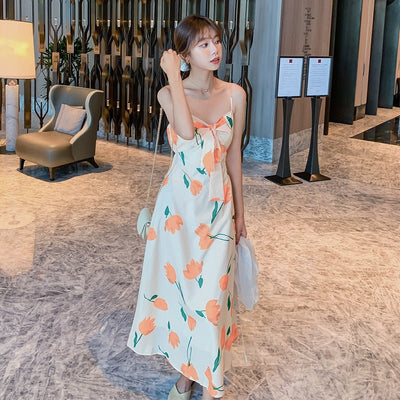 Tie - bow Floral Dress Holiday Midi Dress - VirtualLight0