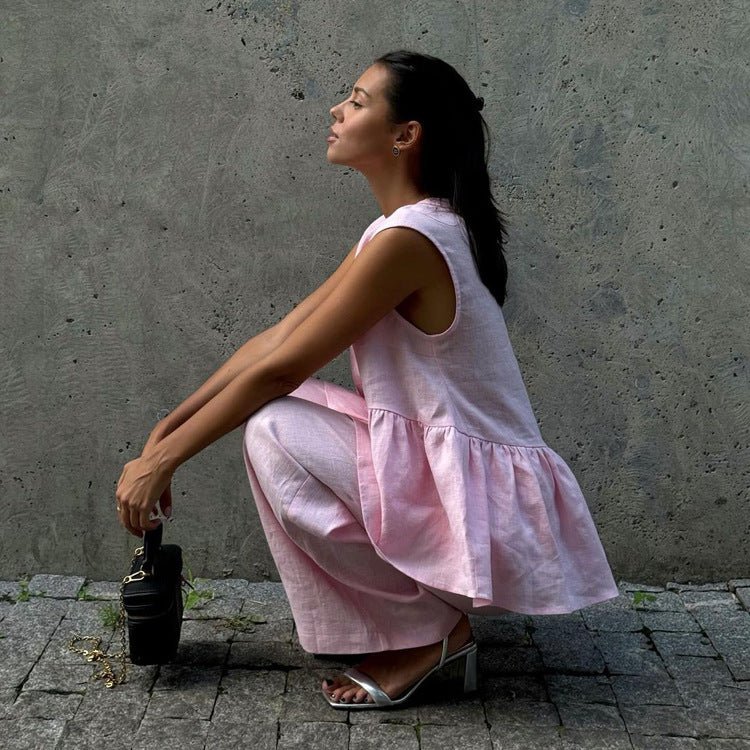 V - neck Sleeveless Top Vest Trousers Suit Women - VirtualLight0