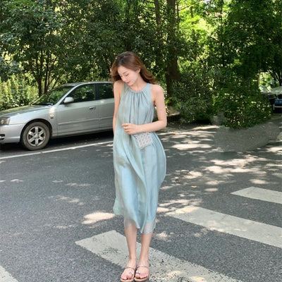 Vintage Halter Loose Sleeveless Midi Dress - VirtualLight0