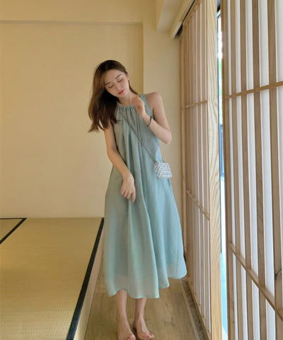 Vintage Halter Loose Sleeveless Midi Dress - VirtualLight0
