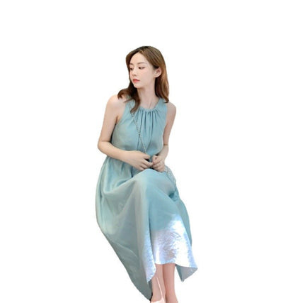 Vintage Halter Loose Sleeveless Midi Dress - VirtualLight0