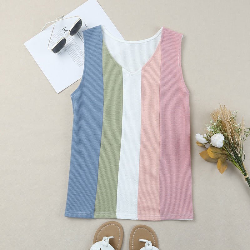 Waffle Contrast Color Top Women's Sleeveless Vest Women - VirtualLight0