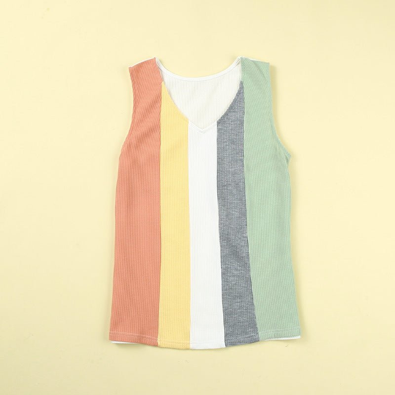 Waffle Contrast Color Top Women's Sleeveless Vest Women - VirtualLight0