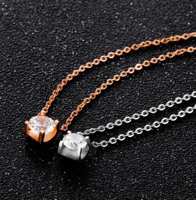Women Chain Link Necklaces Trendy Round White Big Cubic Zirconia Charm Necklace For Women Girl Gift Jewelry - VirtualLight0
