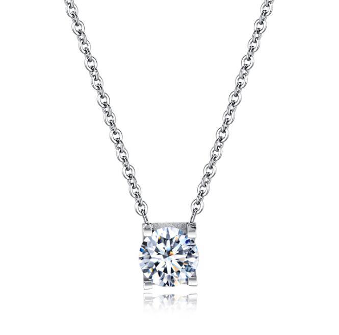 Women Chain Link Necklaces Trendy Round White Big Cubic Zirconia Charm Necklace For Women Girl Gift Jewelry - VirtualLight0