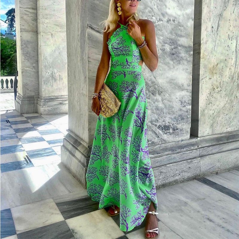 Women's Halterneck Printed Midi Dress - VirtualLight0