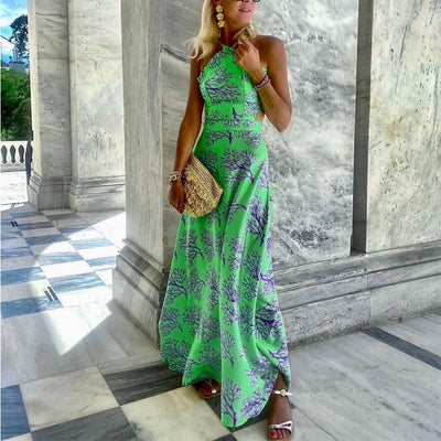 Women's Halterneck Printed Midi Dress - VirtualLight0