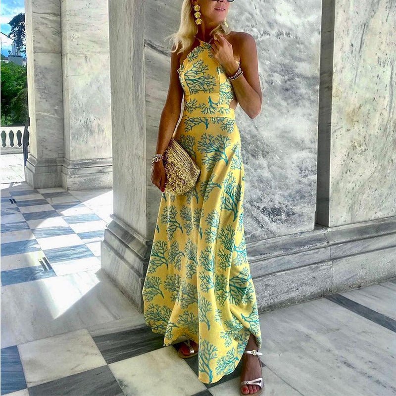 Women's Halterneck Printed Midi Dress - VirtualLight0