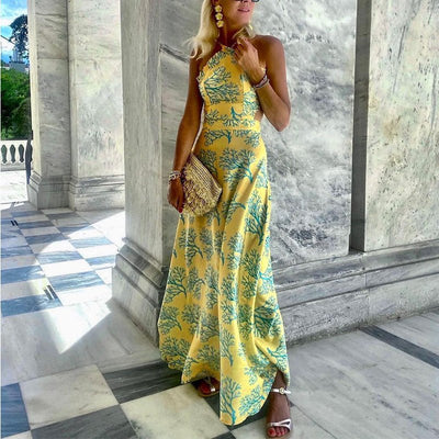 Women's Halterneck Printed Midi Dress - VirtualLight0