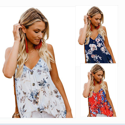 Women's V - Neck Sleeveless Print Top Women - VirtualLight4